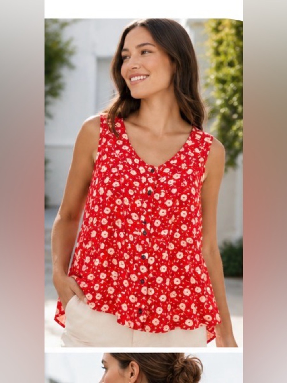 Maeve Anthropologie Red Floral Button Front Tank Top Size 0